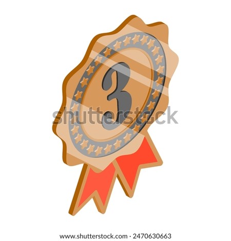 3D Isometric Flat Illustration of Winner Rosette Set, 1st, 2nd and 3rd Medals. Item 1
