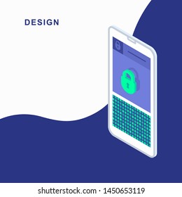 3d isometric flat mobile design. Vector mobile illustration. 3d flat lock protection.