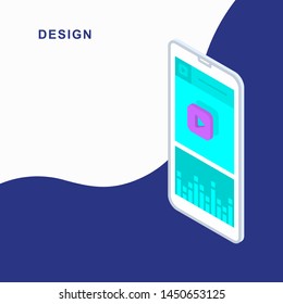 3d isometric flat mobile design. Vector mobile illustration. 3d flat play music.