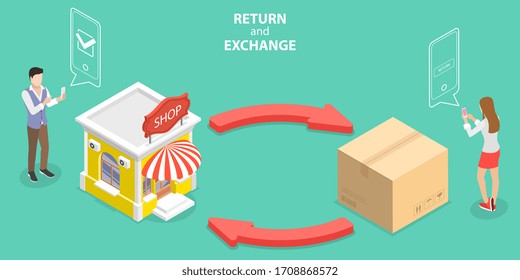 3D Isometric Flat Vector Concept of Product Exchange and Return Policy, Purchase Refunding.