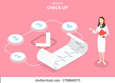 3D Isometric Flat Vector Concept Of Health Check Up, Annual Medical Exam, Medical Services.