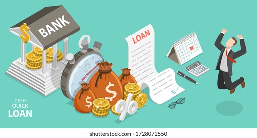 3D Isometric Flat Vector Concept of Quick and Easy Cash Loan, Business and Finance Services, Fast and Simple Money,