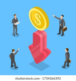 3D Isometric Flat Vector Concept of Financial Crisis, Cost Reduction, Dollar Rate Decrease, Price Minimising, Falling Rate of Profit, Economic Lockdown Consequences