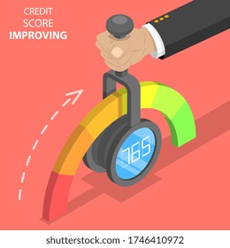 3D Isometric Flat Vector Concept of Credit Score Improving, Credit History Index, Personal Credit Ranking.