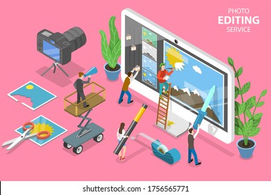 3D Isometric Flat Vector Concept of Photo Editing Online Service, Professional Graphic Design Software.