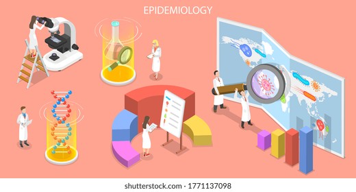 3D Isometric Flat Vector Concept Of Epidemiology, Virus And Bacteria Infection Global Distribution Analysis, Pandemic Outbreak Surveillance And Analytics.