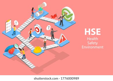 3D Isometric Flat Vector Concept of HSE, Practical Aspects of Environmental Protection and Safety at Work, Health Safety Environment.