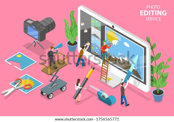 3D Isometric Flat\
Vector Concept of Photo Editing Online Service, Professional\
Graphic Design Software.