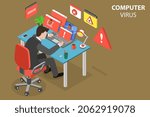 3D Isometric Flat Vector Conceptual Illustration of Computer Virus, Cybersecurity Threat and System Error Notification