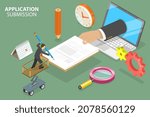 3D Isometric Flat Vector Conceptual Illustration of Application Submission, Job Resume Document