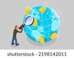 3D Isometric Flat Vector Conceptual Illustration of Global Money Exchange, Foreign Currency Trading