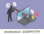 3D Isometric Flat Vector Conceptual Illustration of Online Stalking, Cyberstalking