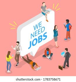 3D Isometric Flat Vector Conceptual Illustration of Searching for a Job, High Unemployment Rate because of Coronavirus Crisis COVID-19  and Business Lockdown