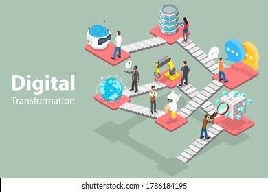 3D Isometric Flat Vector Conceptual Illustration of Digital Transformation of Business.