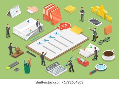 3D Isometric Flat Vector Conceptual Illustration of Quality Management System, ISO 9001 Standard for Quality Control, International Certification.