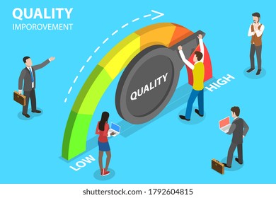 3D Isometric Flat Vector Conceptual Illustration of Quality Management and Improvement, QI.