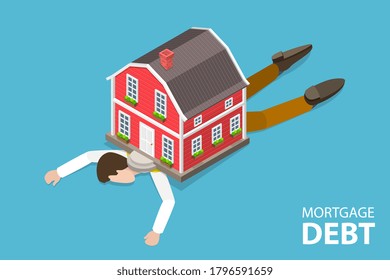 3D Isometric Flat Vector Conceptual Illustration of Mortgage Debt.