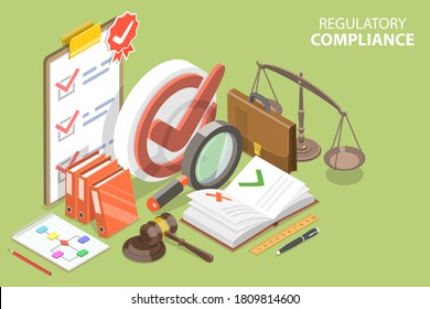 3D Isometric Flat Vector Conceptual Illustration of Regulatory Compliance, Policies and Regulations.