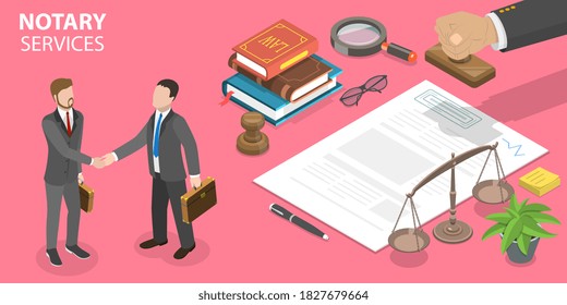 3D Isometric Flat Vector Conceptual Illustration of Notary Service or Legal Advice.