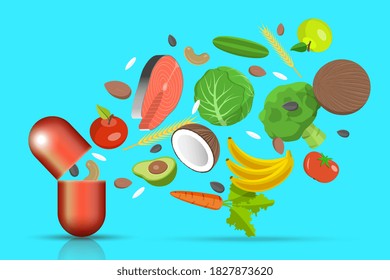 3D Isometric Flat Vector Conceptual Illustration of Nutritional Supplement, Vitamins & Dietary Supplements.