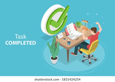 3D Isometric Flat Vector Conceptual Illustration of Well Done Job, Successfuly Completed task.