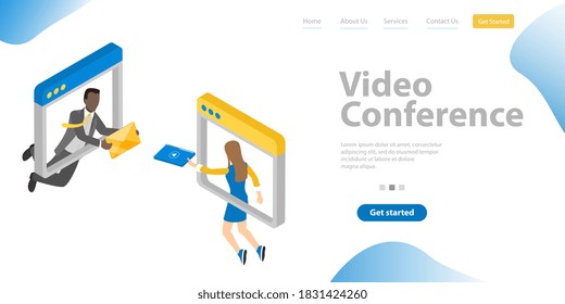 3D Isometric Flat Vector Conceptual Illustration of Video Conference and Online Meeting.