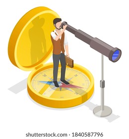 3D Isometric Flat Vector Conceptual Illustration of Searching For Business Strategy.