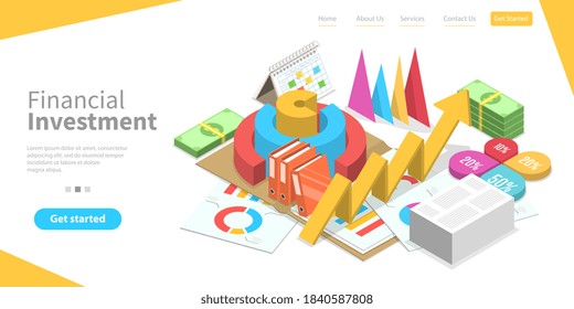 3D Isometric Flat Vector Conceptual Illustration of Financial Investment Solutions, Asset Management and Administration.