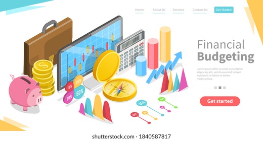 3D Isometric Flat Vector Conceptual Illustration of Financial Budgeting, Evaluation of Incomes and Expenses, Business Planning.