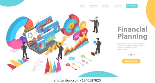 3D Isometric Flat Vector Conceptual Illustration of Financial Planning, Investment Plan, Risk Management.