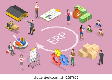 3D Isometric Flat Vector Conceptual Illustration of ERP - Enterprise Resource Planning.