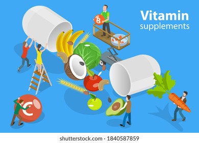 3D Isometric Flat Vector Conceptual Illustration of Nutritional Supplement, Vitamins and Dietary Supplements.