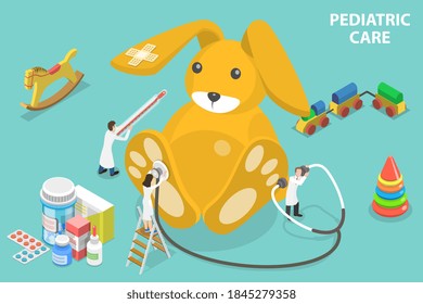 3D Isometric Flat Vector Conceptual Illustration of Pediatrics, Child Medical Care.