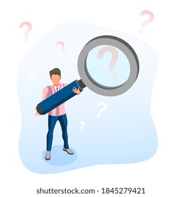 3D Isometric Flat Vector Conceptual Illustration of Searching for Solution, FAQ.