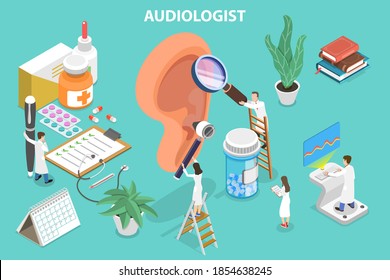 3D Isometric Flat Vector Conceptual Illustration Of Audiology, Deafness And Hearing Loss Treatment.
