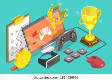 3D Isometric Flat Vector Conceptual Illustration for eSport Competition, Video Games and Cyber sport Training.