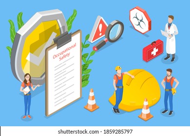 3D Isometric Flat Vector Conceptual Illustration Of Occupational Safety.