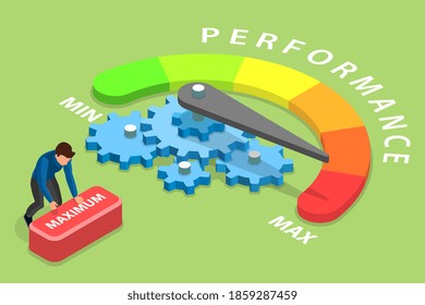 Isometric Flat Vector 3D Ilustración conceptual de un sistema de gestión eficiente del rendimiento, incrementando el nivel de eficiencia.