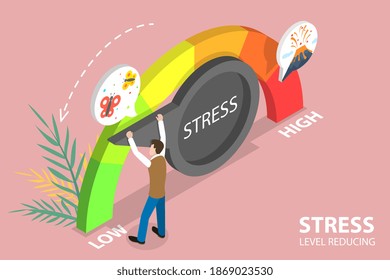 3D Isometric Flat Vector Conceptual Illustration of Stress Level Reducing, Effective Stress Relievers.