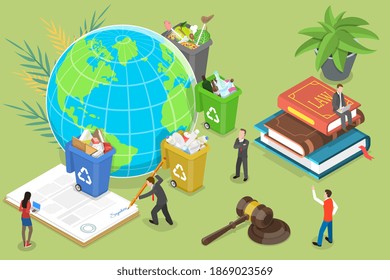 3D Isometric Flat Vector Conceptual Illustration of Recycling Laws, Ecological Regulations.