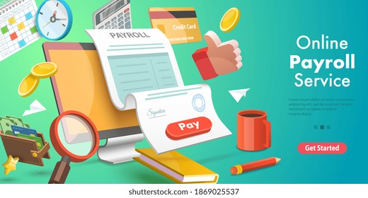 3D Isometric Flat Vector Conceptual Illustration of Payroll or Salary Payment, Financial Calendar, Expenses Calculator.