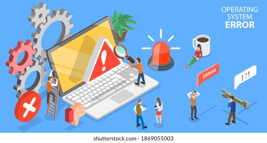 3D Isometric Flat Vector Conceptual Illustration of Operating System Error or 404 Error Web Page.