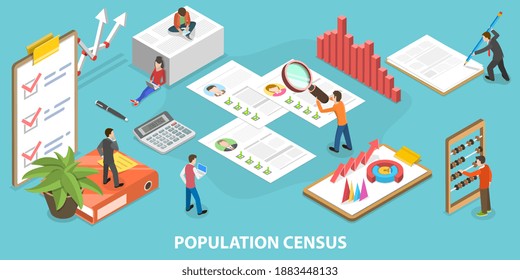 3D Isometric Flat Vector Conceptual Illustration Of Population Census.