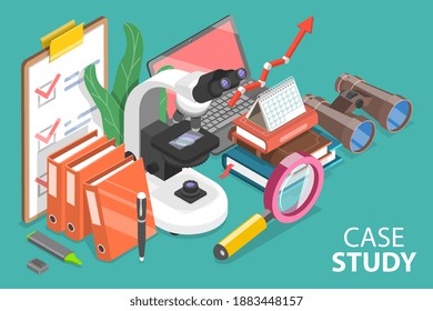 3D Isometric Flat Vector Conceptual Illustration of Case Study Research Method, Up-close, In-depth, and Detailed Examination of a Particular Case.