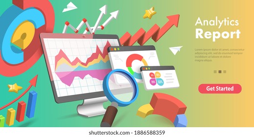 3D Isometric Flat Vector Conceptual Illustration of Analytics Business Report, Financial Audit, Data Analysis.