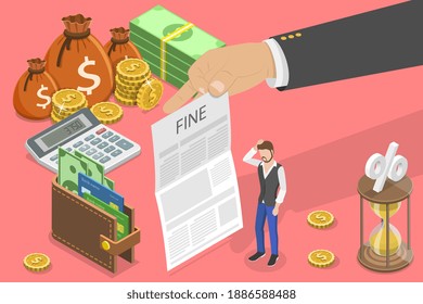 3D Isometric Flat Vector Conceptual Illustration of Fine, Administrative Monetary Penalty.