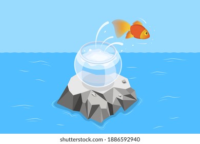 3D Isometric Flat Vector Conceptual Illustration of Taking a Risk and Making Ambitious Step Forward, Big Opportunities.