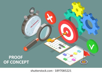 3D Isometrisches Flach-Vektorkonzept Illustration von POC - Proof of Concept, Verifying a Theory's Practical Potenzial.