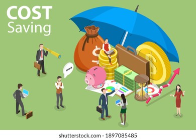 3D Isometric Flat Vector Conceptual Illustration Of Cost Savings, Asset Management, Financial Investment.