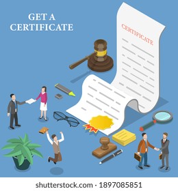 3D Isometric Flat Vector Conceptual Illustration of Get a Certificate, Winning a Competition, Getting a Prize for Achievement.